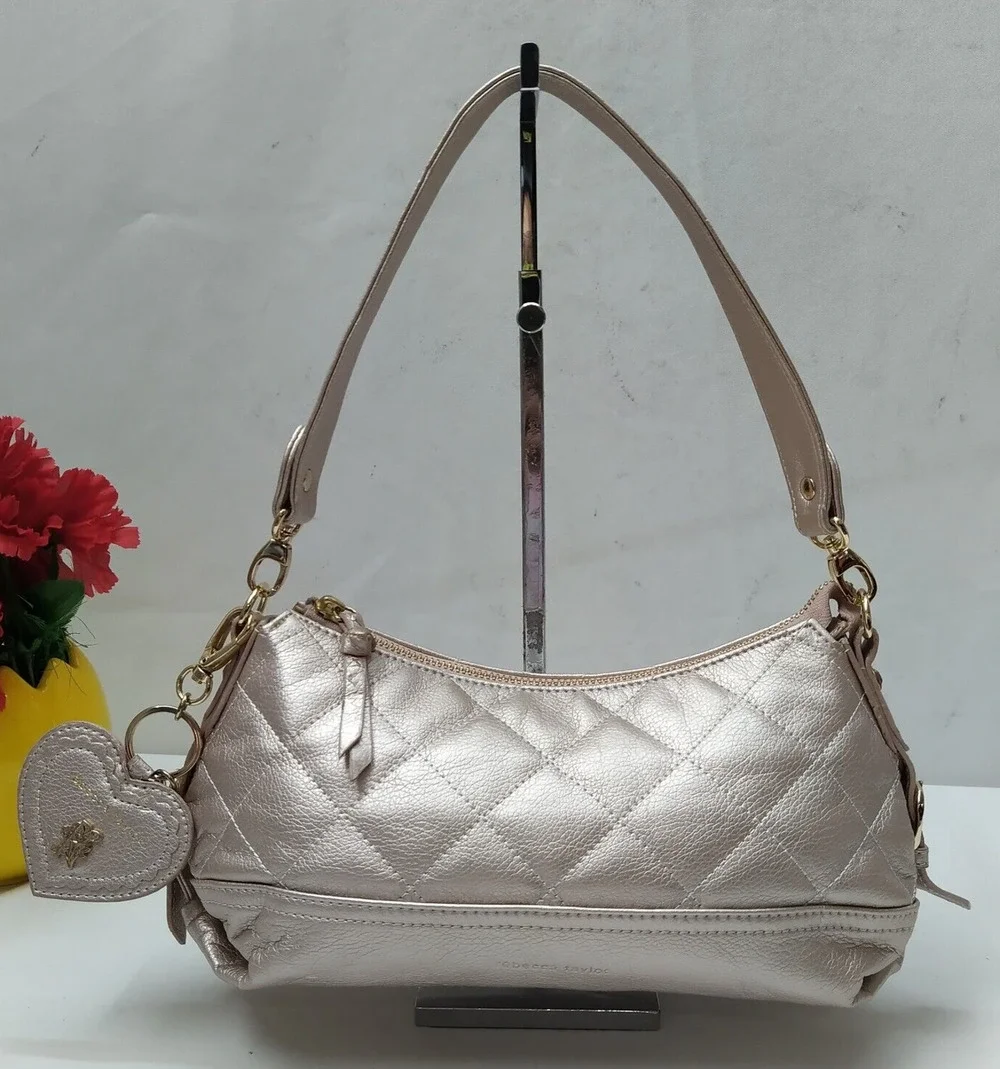 Rebecca Taylor Metallic Gold Leather Quilted Zipper Hobo Shoulder Bag - NWoT